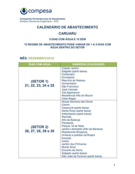 Calendário Da Compesa
