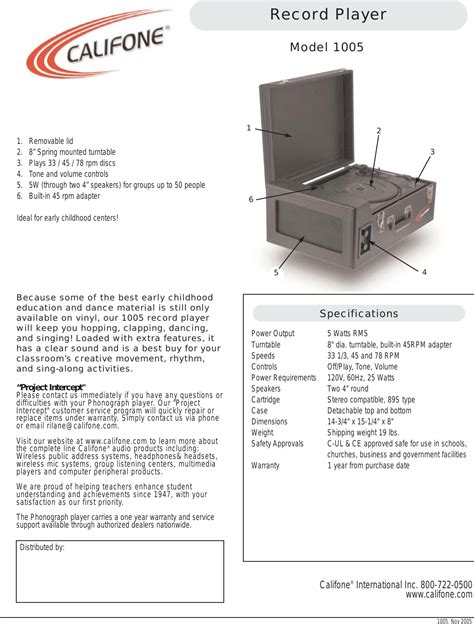 Read Califone 1005 User Guide 