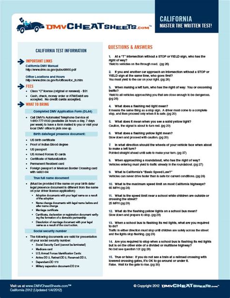 California Dmv Cheat Sheet