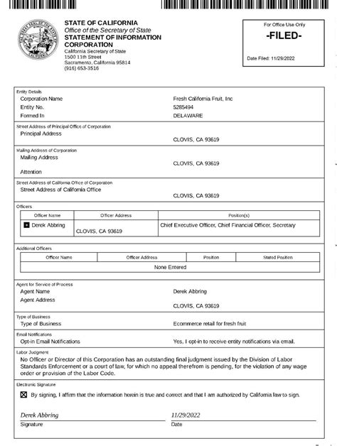california statement of information