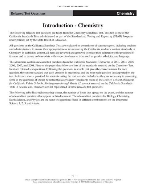 Read California Standards Test Released Questions Chemistry Answers 