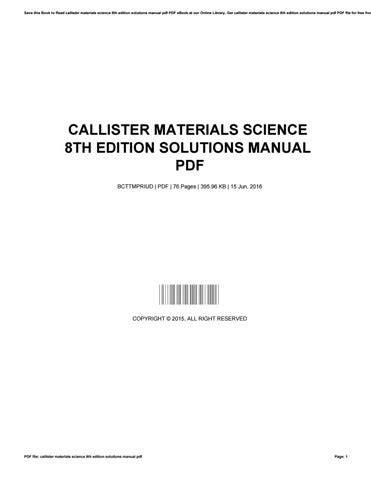 Read Callister 8Th Edition Solution Manual 