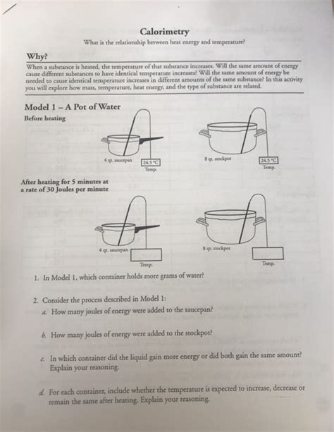 Calorimetry Pogil Answer Key