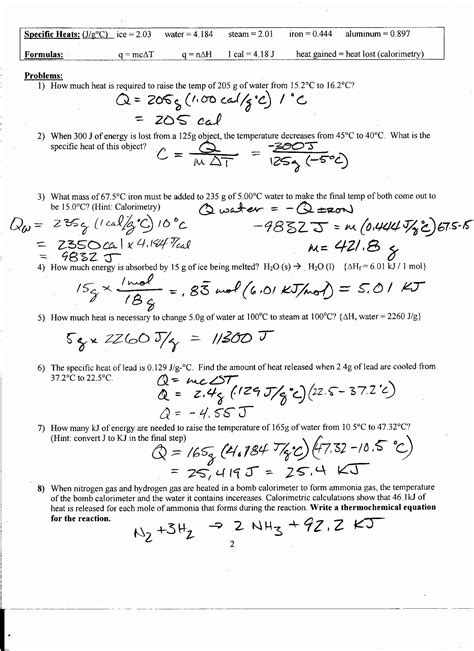Calorimetry Worksheet Answer Key Calorimetry Worksheet 1 Answers - Calorimetry Worksheet 1 Answers