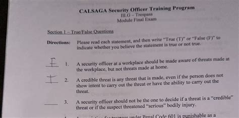 Calsaga Security Officer Training Program Test Answers