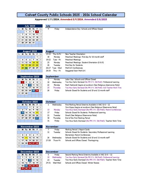 Calvert County School Schedule 2014