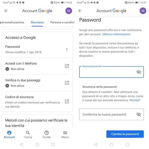 cambiare password gmail da android