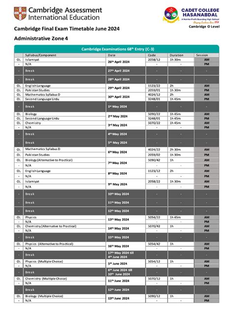 Cambridge 2014 Datesheet