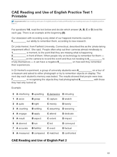 Cambridge Cae Practice Test 1 Answer Key Author Ws Fowler Published On June