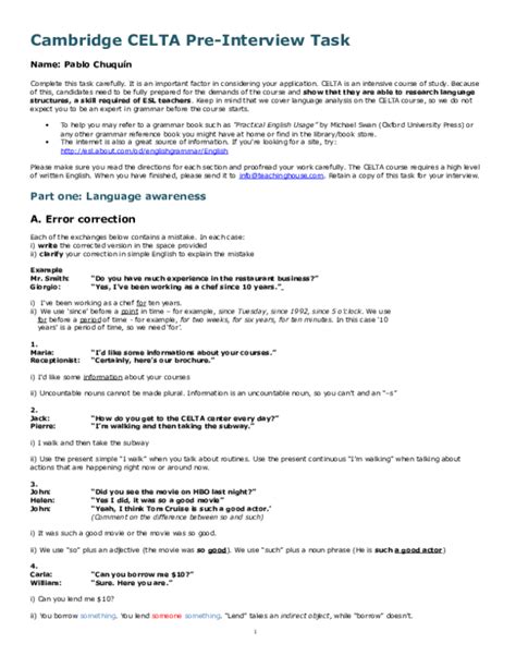 Cambridge Celta Pre Interview Tasks