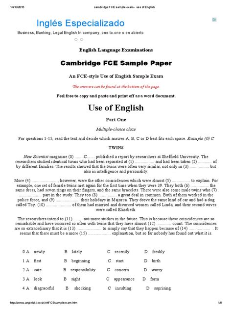 Cambridge Fce Sample Papers