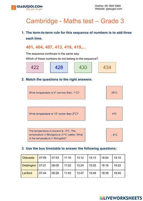 Cambridge Grade 3 Maths Test Papers Coshipore