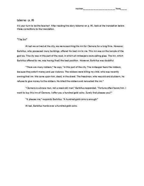 cambridge latin course 2 taberna translation