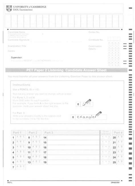 Cambridge Pet For School Sample Papers