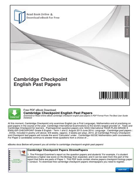 Download Cambridge Checkpoint English Past Papers 2013 