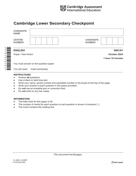 Read Cambridge Checkpoint Exam Papers 2014 