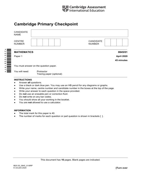 Read Cambridge Checkpoint Maths Year 7 Exam Papers 