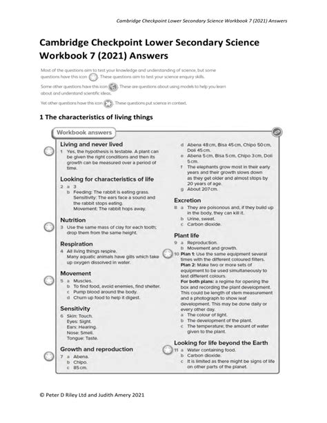 Read Cambridge Checkpoint Science 7 Workbook Answers 
