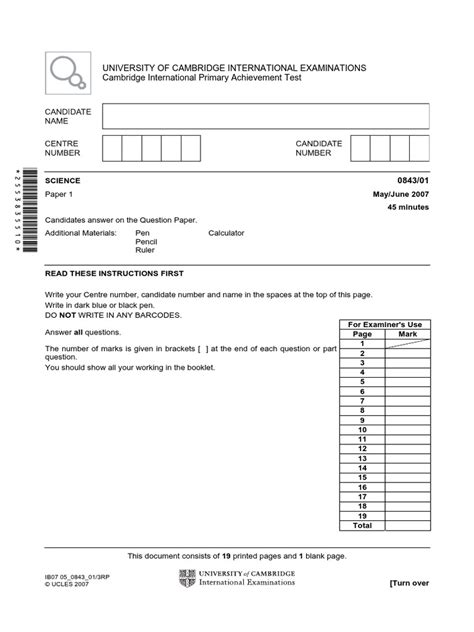 Full Download Cambridge International Primary Achievement Test With Answers 