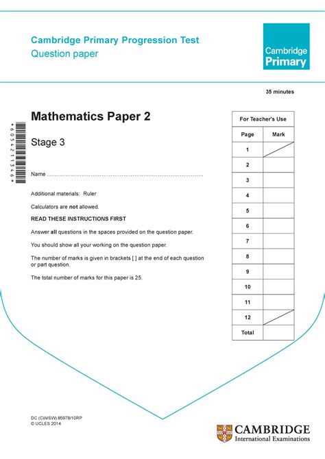 Read Online Cambridge Primary Progression Test Past Papers Maths 