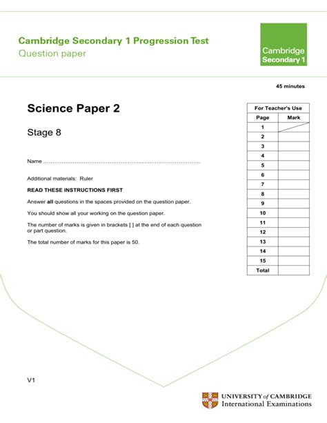 Full Download Cambridge Secondary Progression Tests Science Past Papers 