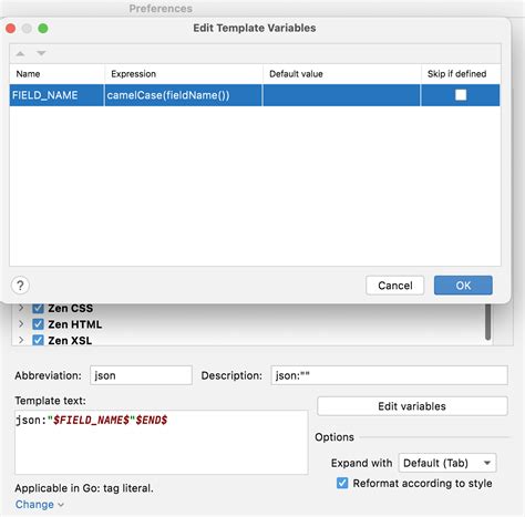 camelCase json for Golang struct tads - JetBrains