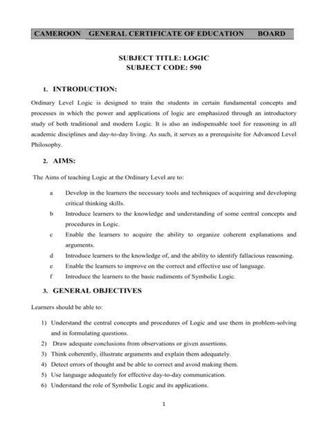 Cameroon Gce Syllabus