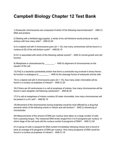 Campbell Biology Chapter 12 Test Preparation