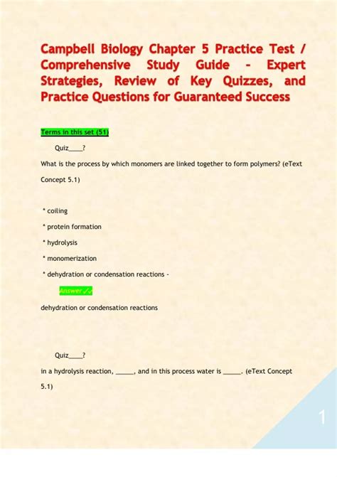Campbell Biology Chapter 5 Practice Test