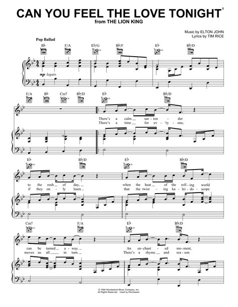 can you feel the love chords piano pdf