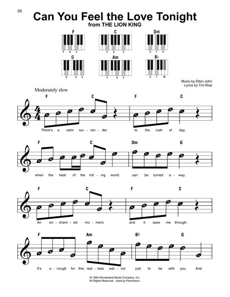 can you feel the love tonight chords piano