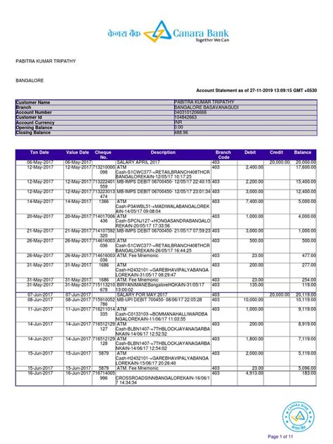 Canara Bank Statement