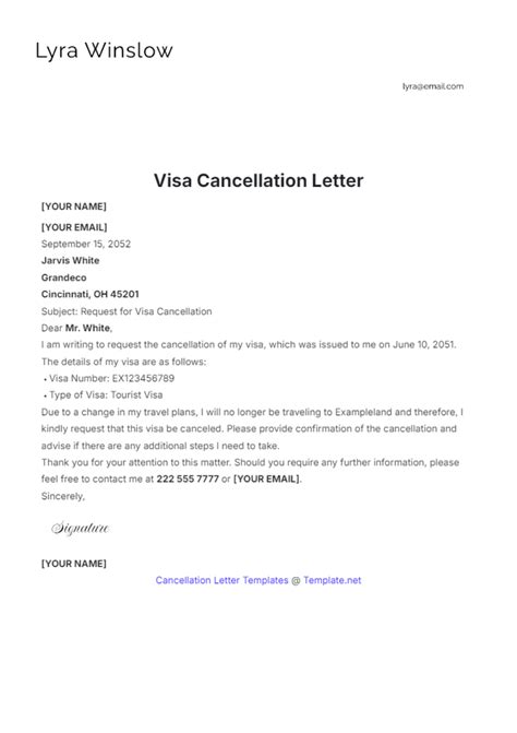 Cancellation Visa Letter Sample