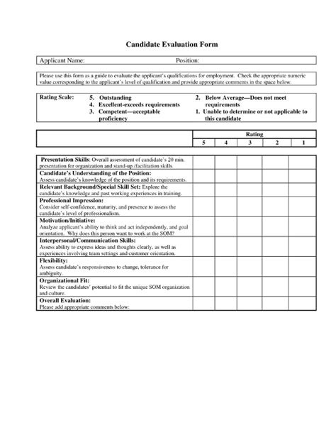 Candidate Evaluation Form Sample
