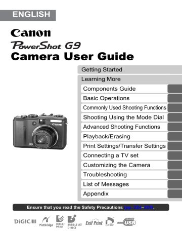 Read Canon G9 User Guide 