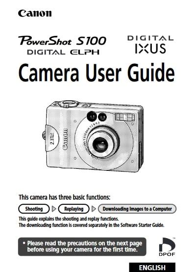 Read Online Canon Powershot S100 User Guide 