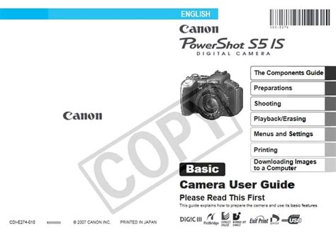 Download Canon Powershot S5 Is User Guide 