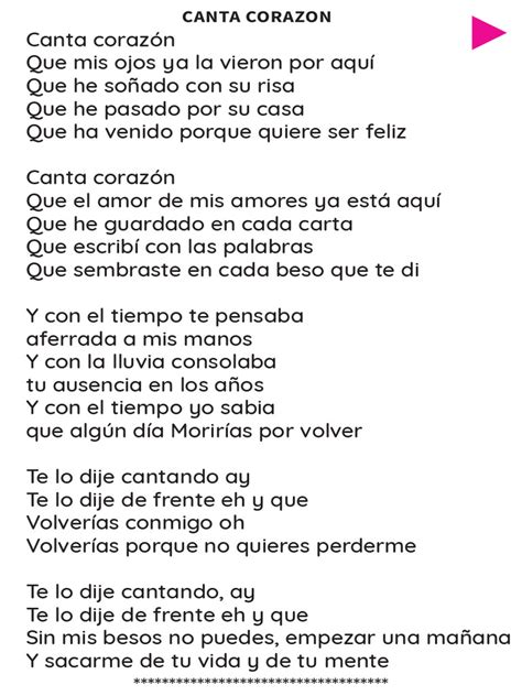 Canta Corazon Letra