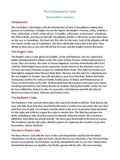 Canterbury Tales Plot Summary