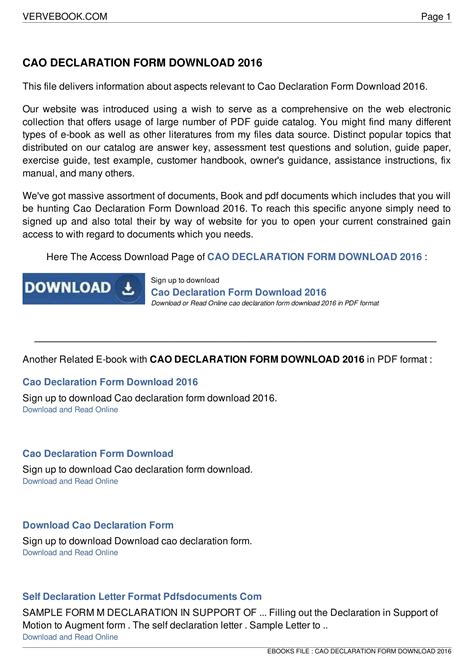 Read Online Cao Declaration Form Document 