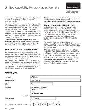 Capability For Work Questionnaire