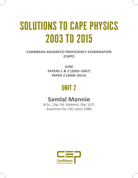 Cape Physics Unit 2 Past Paper Solutions