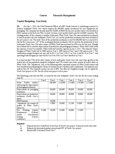 Capital Budgeting Case Study With Solution