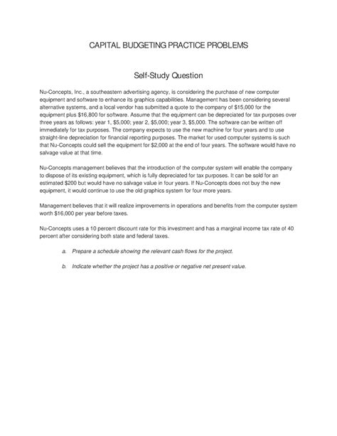 Capital Budgeting Practice Problems And Solutions