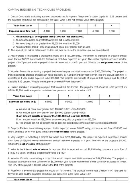 Capital Budgeting Techniques Problems And Solutions