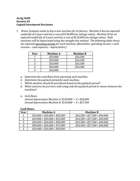capital investment decisions problems and solutions exercises