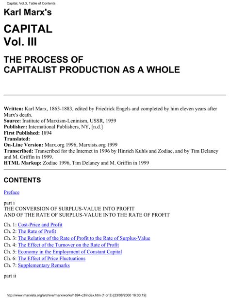 Capital Vol 3 The Process Of Capitalist Production As A Whole Karl Marx