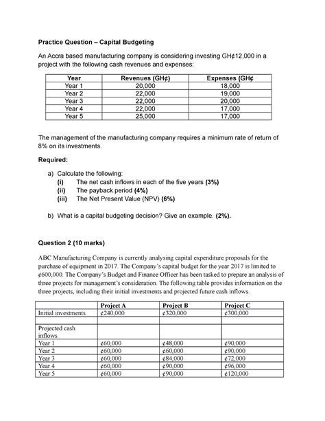 Read Online Capital Budgeting Questions And Answers 