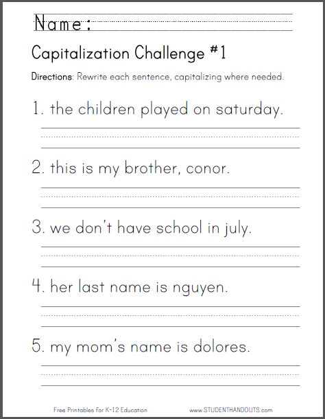 Capitalization Challenge Worksheets Student Handouts Capitalization Worksheet Grade 6 - Capitalization Worksheet Grade 6