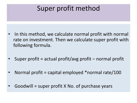 Capitalization Of Super Profit Method